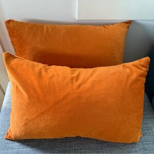 Set of 2 Burnt Orange Velvet Lumbar Pillow Covers 11x18 - Boho Modern